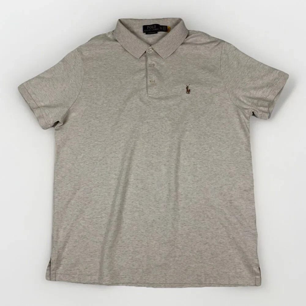 Polo Ralph Lauren Mens XL Custom Slim Fit Heather Beige‎ Polo Shirt Pony